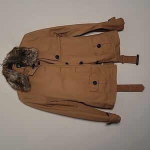 VTG Y2K Gap fur neck lined jacket Sz S Tan Utility Belted